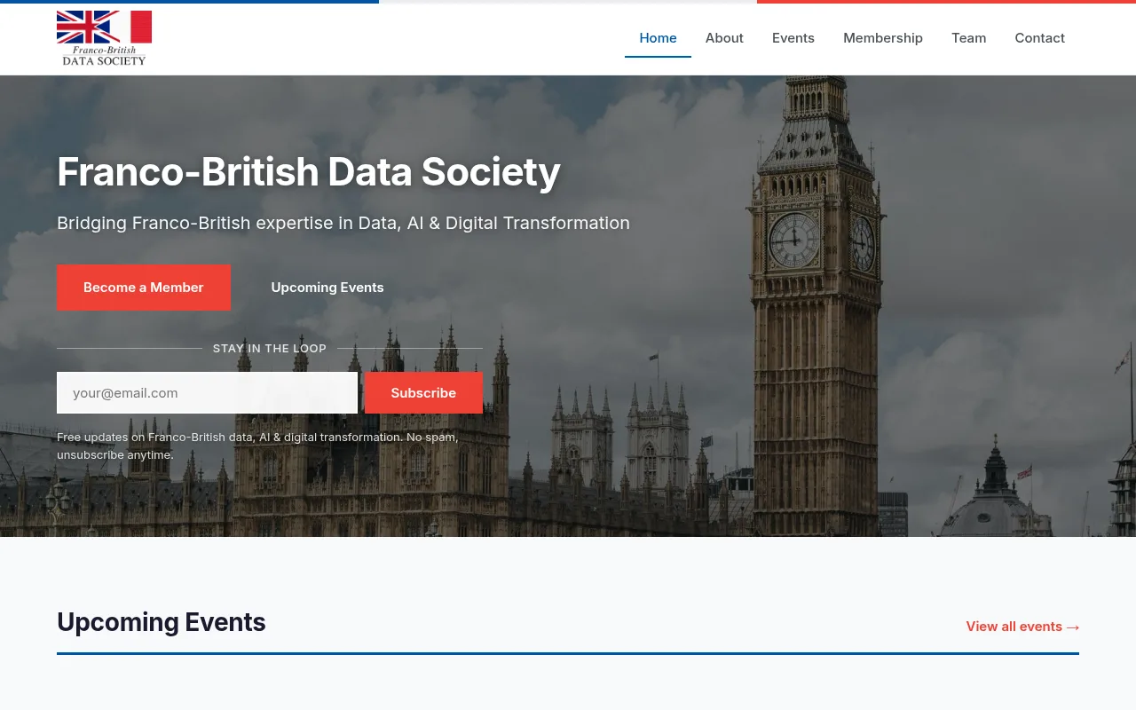 Franco-British Data Society Ghost-powered homepage — Anglo-French data cooperation magazine hosted on Abstract27